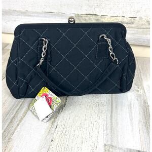 Vera Bradley Womens Black Quilted Handle Bag Silver Strap Ball Lock Closure NWT